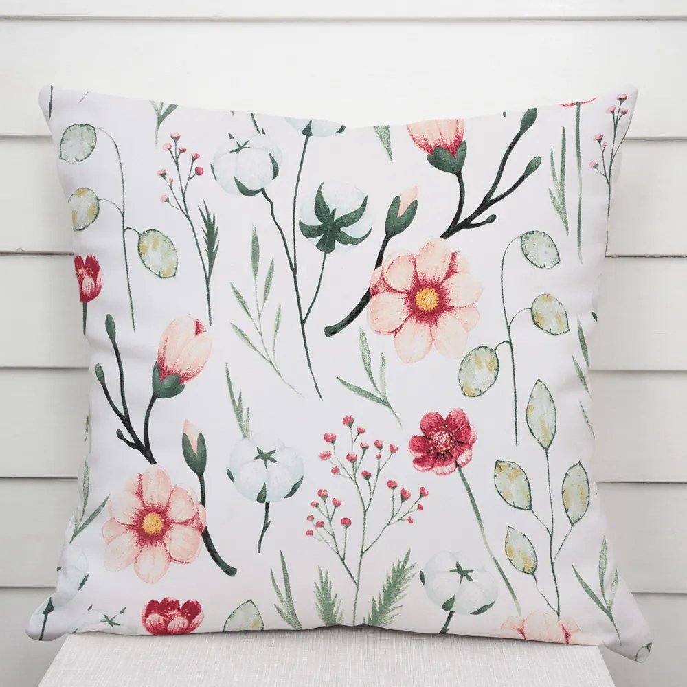 Biante Bavlnená obliečka na vankúš Sandra SA-747 Lúčne kvety na bielom 70 x 90 cm