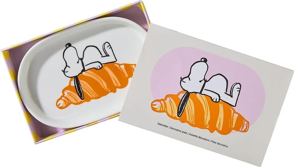 PEANUTS Talířek na šperky oválný Snoopy a croissant 15 x 10 cm