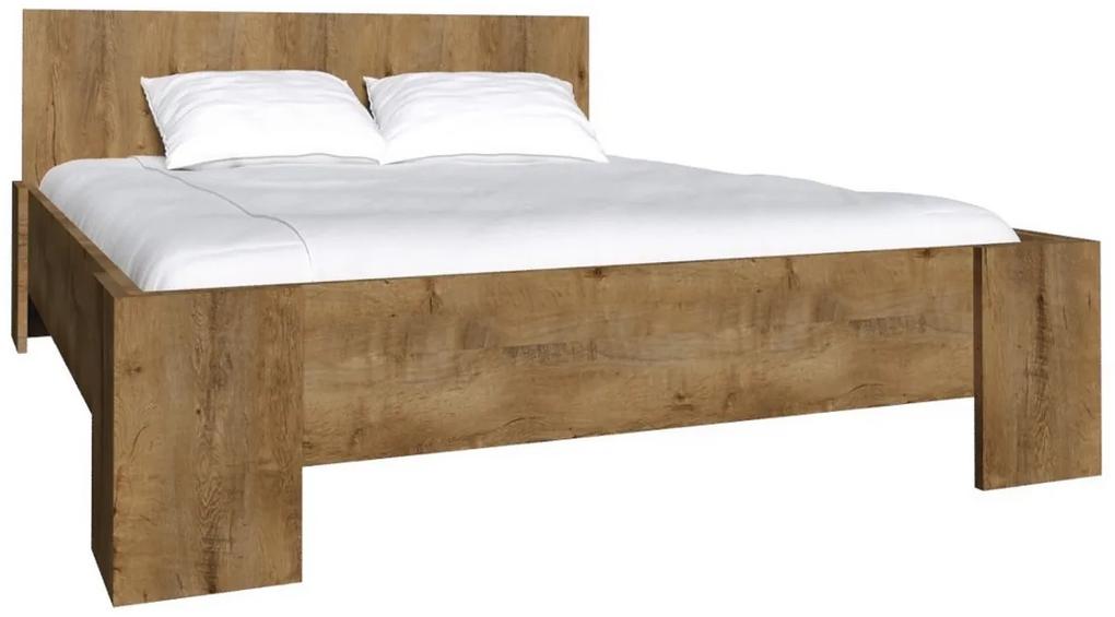 Manželská posteľ COLORADO + rošt, + matrac, 160x200 cm, dub lefkas tmavý