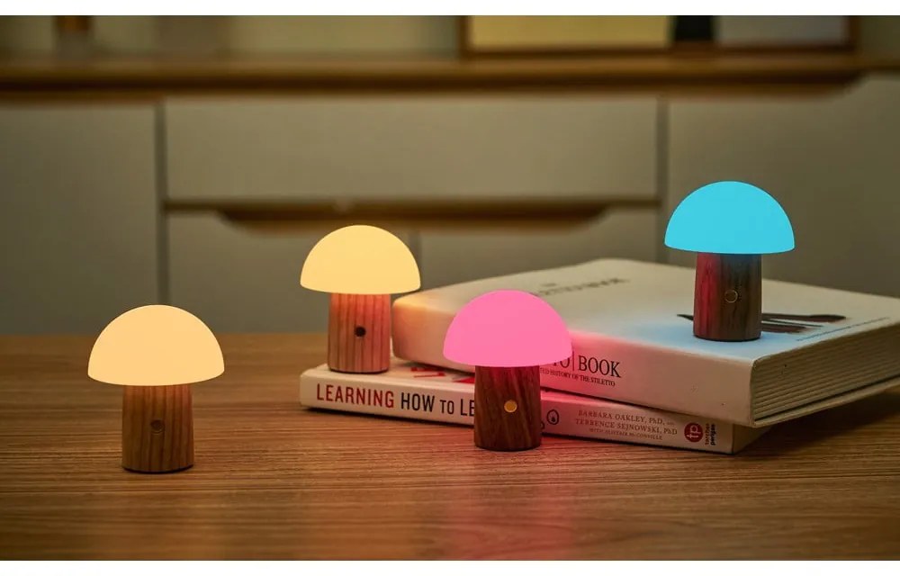 Biela/v tmavoprírodnej farbe LED stolná lampa (výška 7 cm) Alice Mushroom – Gingko