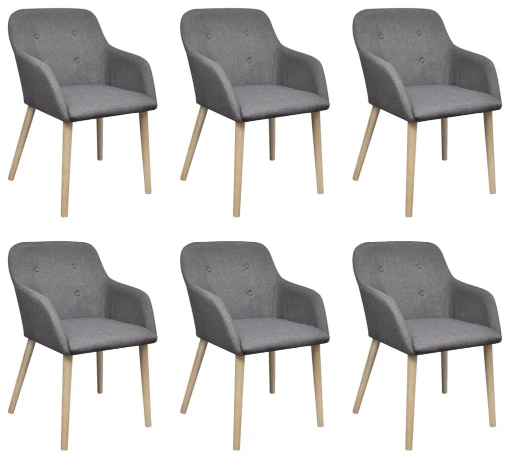 vidaXL Jedálenské stoličky 6 ks, svetlosivé, látka a dubový masív