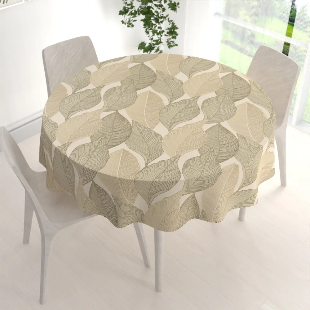 Biante Zamatový okrúhly obrus Tamara TMR-046 Prírodné popínavé listy na krémovom Ø 40 cm