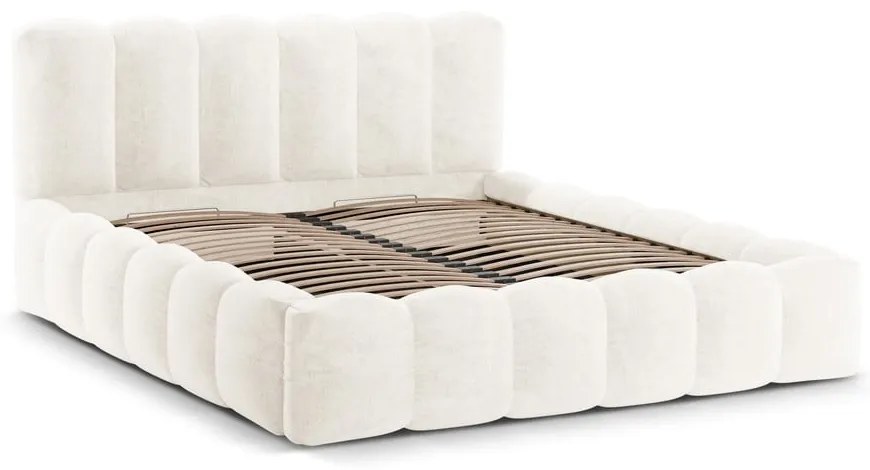 Krémová čalúnená dvojlôžková posteľ s úložným priestorom a roštom 180x200 cm Lupine – Micadoni Home