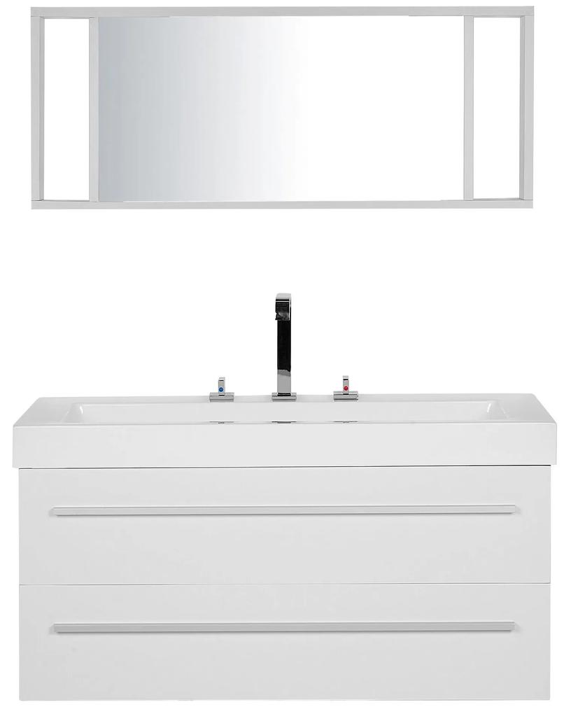Biely nástenný nábytok do kúpeľne so zásuvkou a zrkadlom ALMERIA Beliani