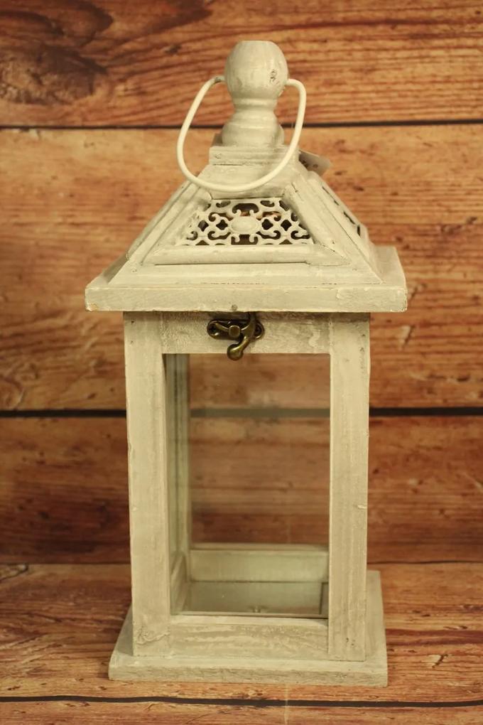 Drevený lampáš - sivý (v. 31,5 cm) - vidiecky štýl