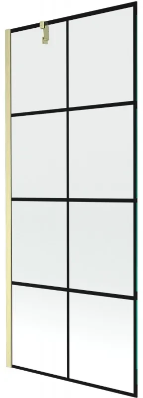 Mexen Next, 1-krídlová vaňová zástena 80 x 150 cm, 6mm číre sklo - čierny vzor, zlatá matná, 895-080-000-00-77-55
