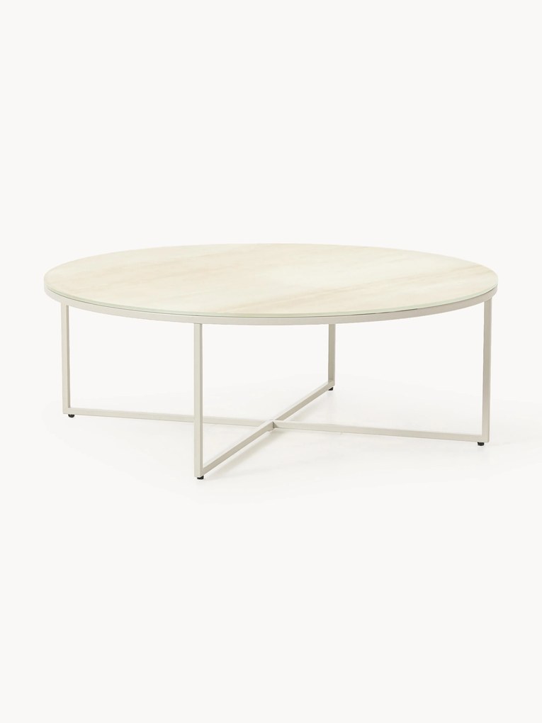 Okrúhly konferenčný XL stolík so sklenenou doskou's mramorovým efektom Antigua