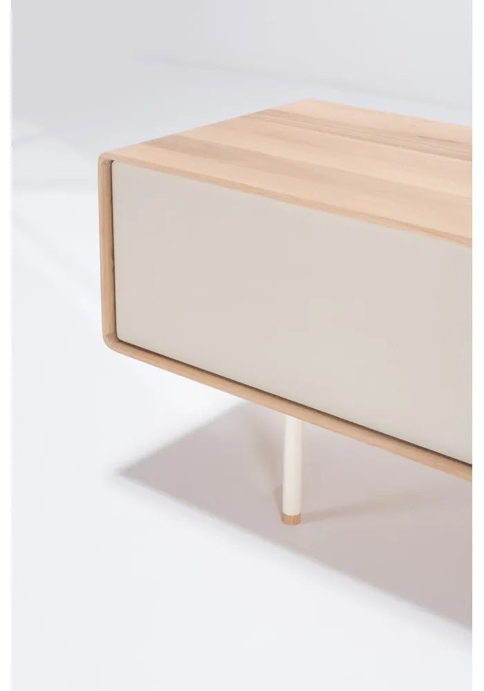 TV stolík z dubového dreva v bielo-prírodnej farbe 200x48 cm Fina – Gazzda