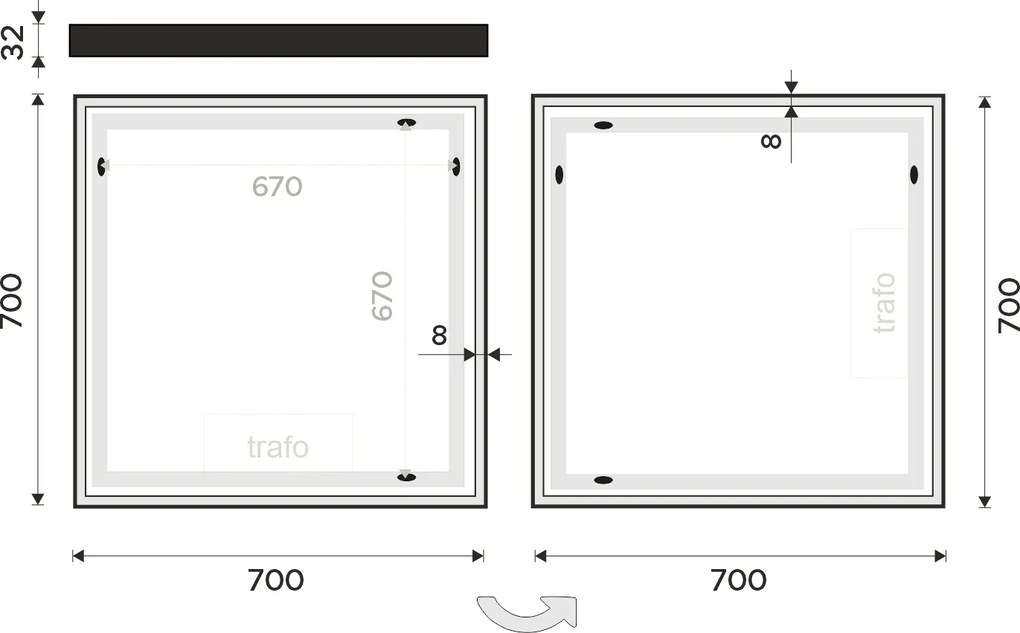 Nimco Čierne LED zrkadlo 700x700 - ZPC 13077-90