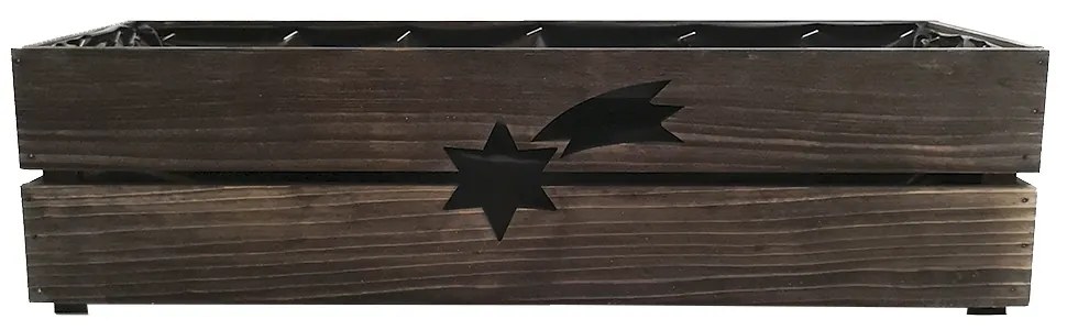 AMADEA Drevený vianočný kvetináč s kométou tmavý, vo vnútri s čiernou fóliou, 62x21,5x17cm, český výrobok