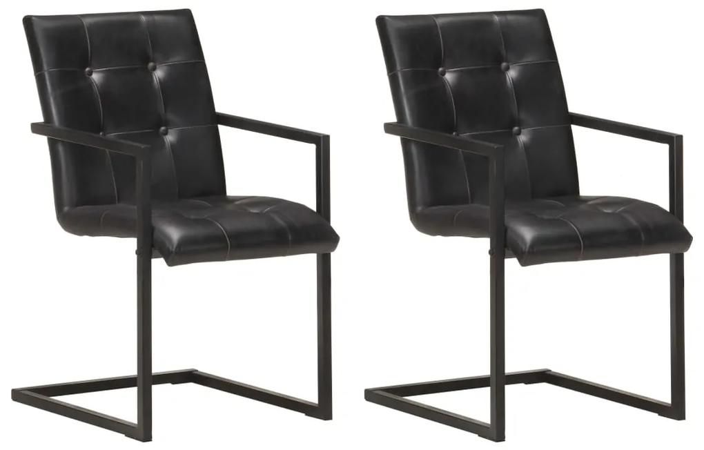 Jedálenské stoličky, perová kostra 2 ks, čierne, pravá koža
