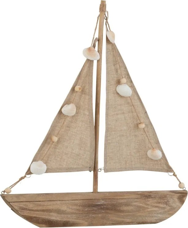 Drevená hnedá dekoratívne loďka - 37 * 6,5 * 42,5 cm