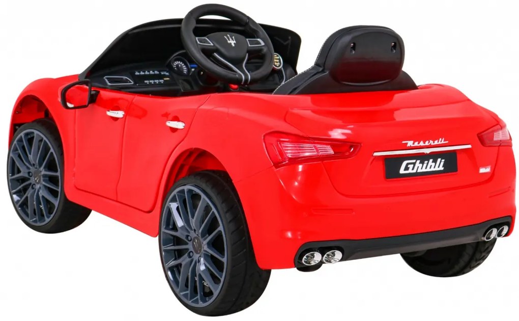Detské auto Maserati Ghibli na batérie, červené + diaľkové ovládanie + pomalý štart + EVA + MP3, USB + LED