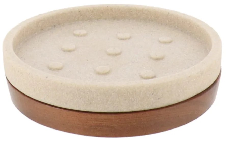 Miska na mydlo Vegar, béžová/s drevenými prvkami