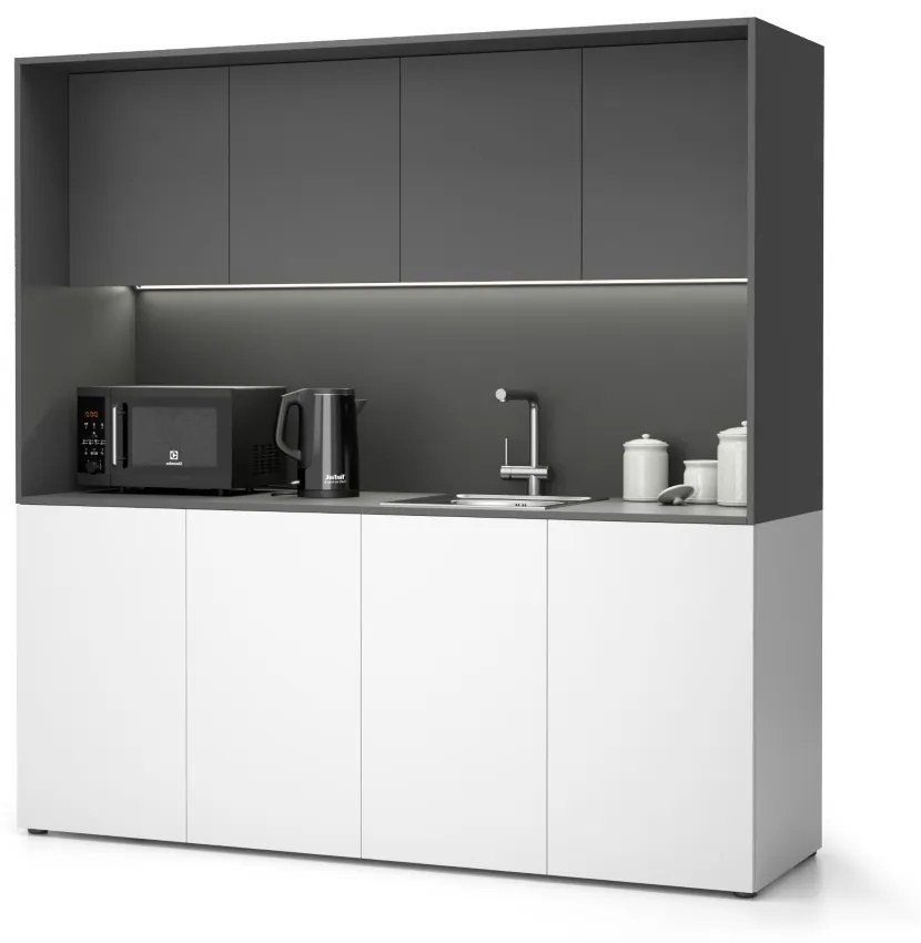 PLAN Kuchynka NIKA s drezom a batériou 1963 x 600 x 2000 mm, grafitová, pravá