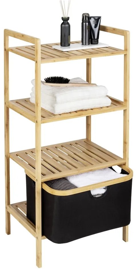 Čierny/prírodný bambusový kúpeľňový regál 44x93,5 cm Ecori - Wenko