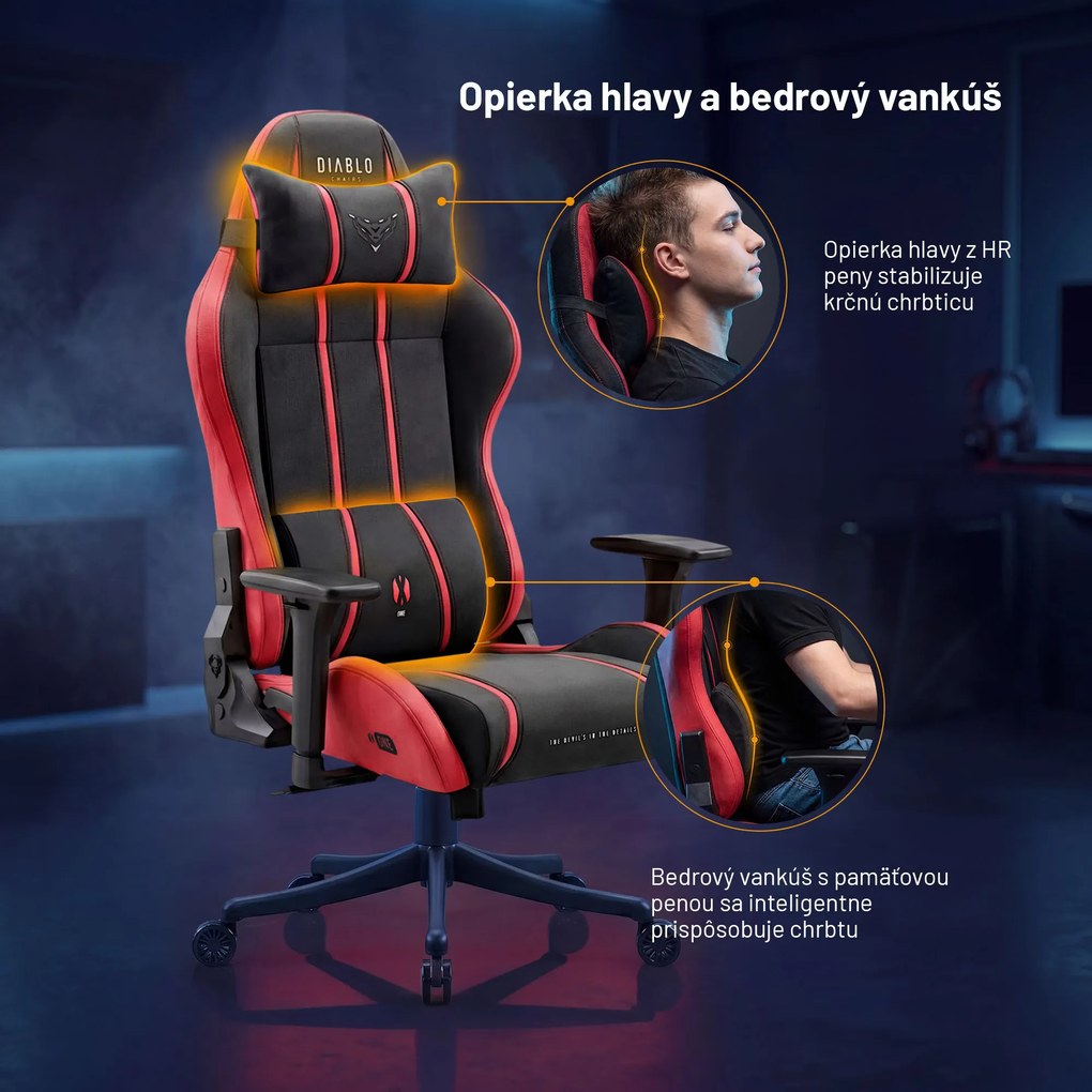 Herné kreslo z látkovým poťahom Small Size, čierny-červený: Diablo X-One 2.0 Bloody Mary