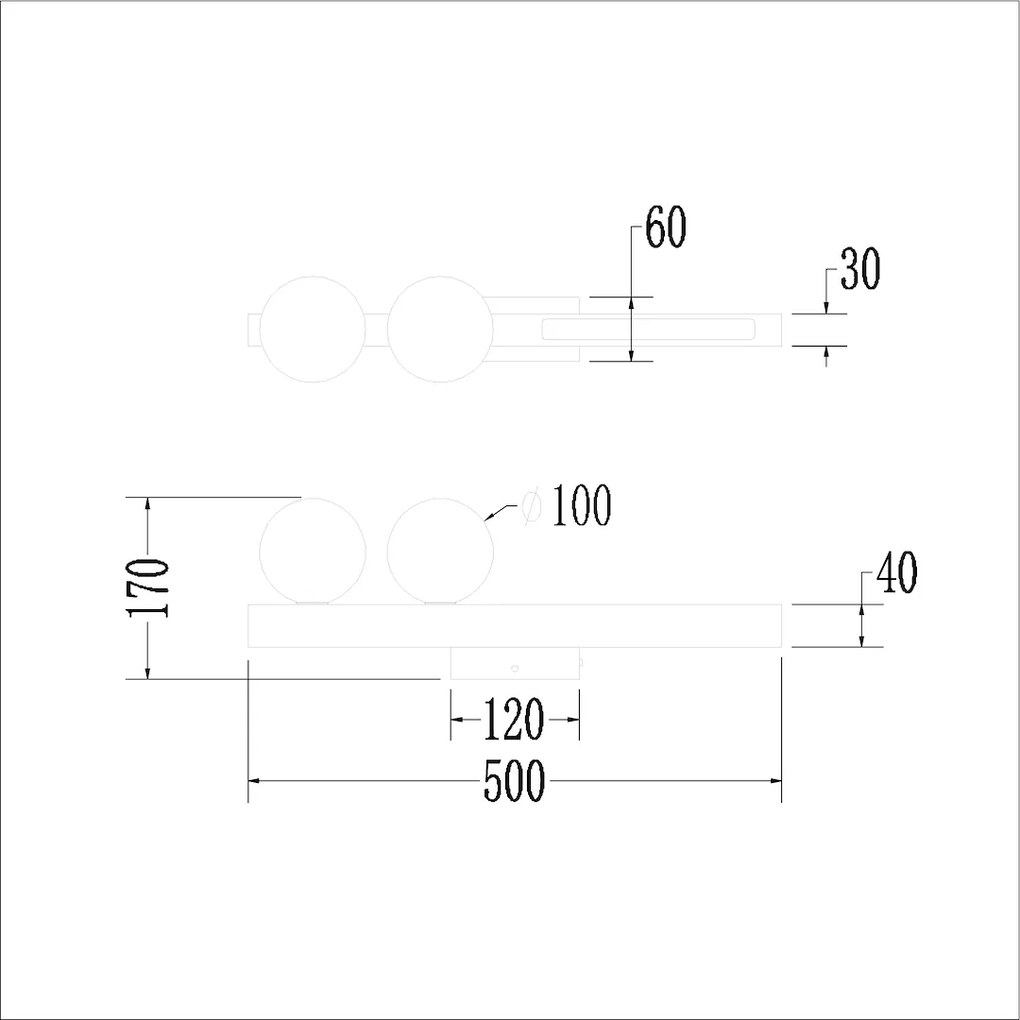 Nástenné svietidlo Magnet2, 2x biele sklenené tienidlo + 1x LED 13W, w