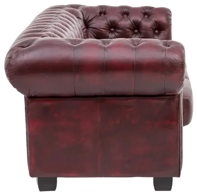 furniture-nabytek.cz - Třímístná pohovka Chesterfield z pravé kůže, červená – 200×90×72 cm