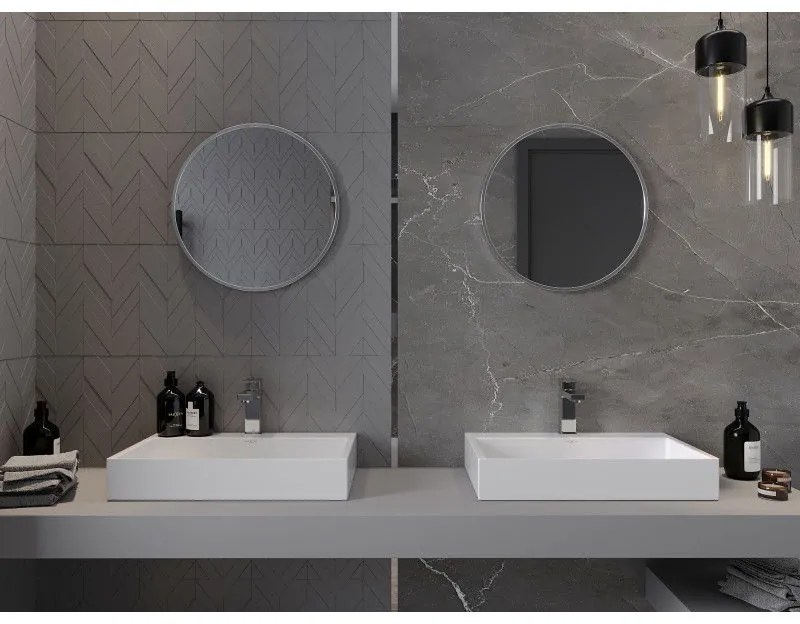 Mexen Loft, okrúhle kúpeľňové zrkadlo 30 cm, farba rámu brúsená oceľ, 9850-030-030-000-10