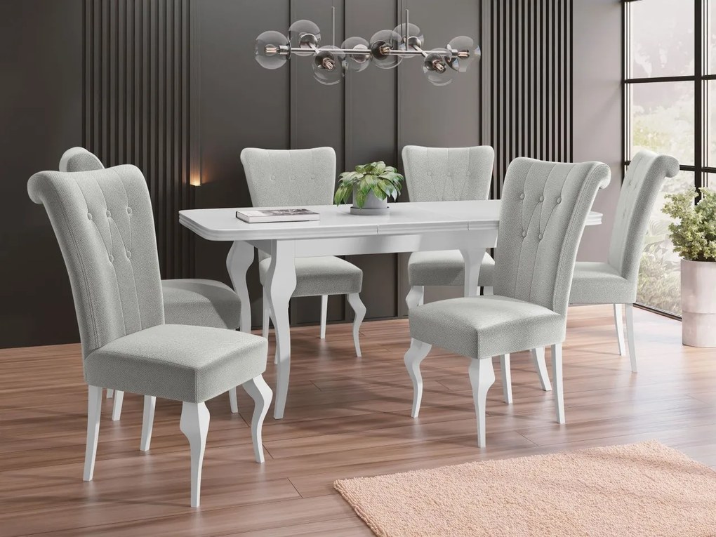 Rozkladací stôl Julia so 6 stoličkami ST63, Dostupné poťahy: Magic Velvet 2258, Farby: biela / biely lesk