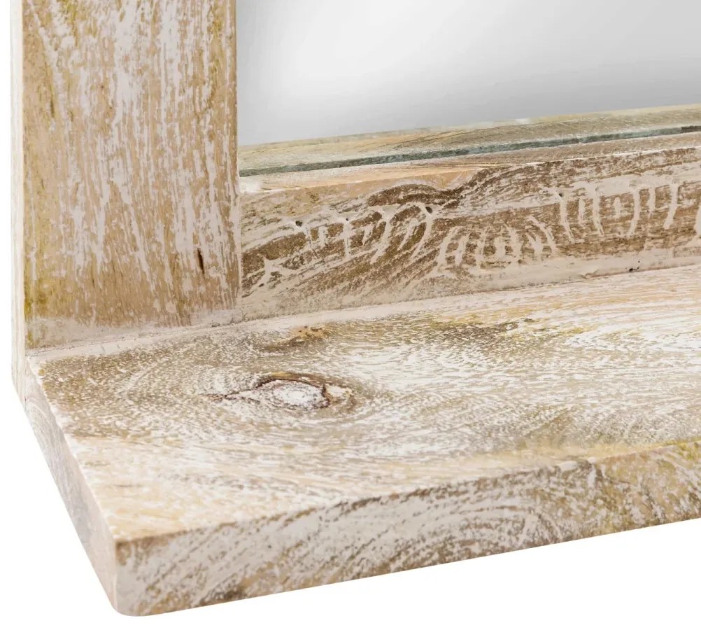 furniture-nabytek.cz - Masivní koupelnové zrcadlo Bitna z mangového dřeva, lakované, přírodní – 65×15×70 cm