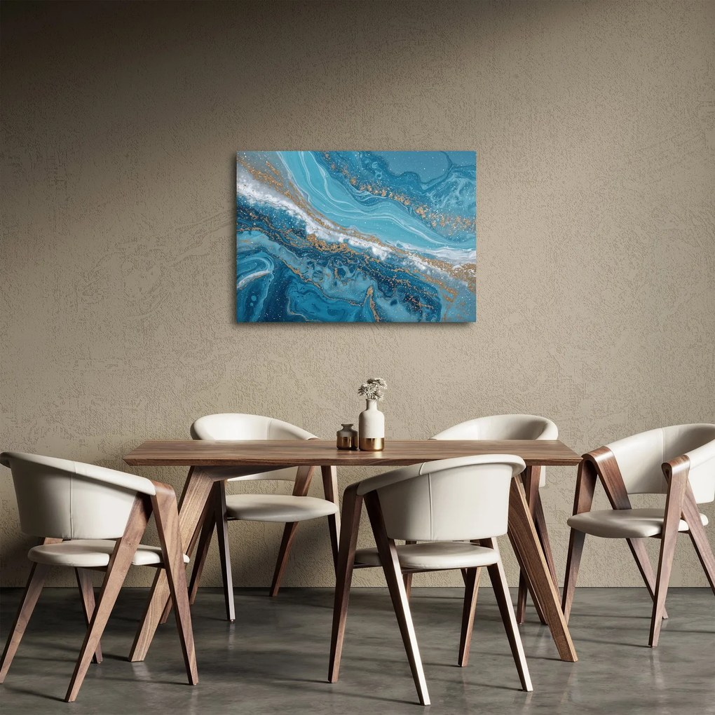 Obraz - Bledomodrý mramor so zlatom I. (70x50 cm)