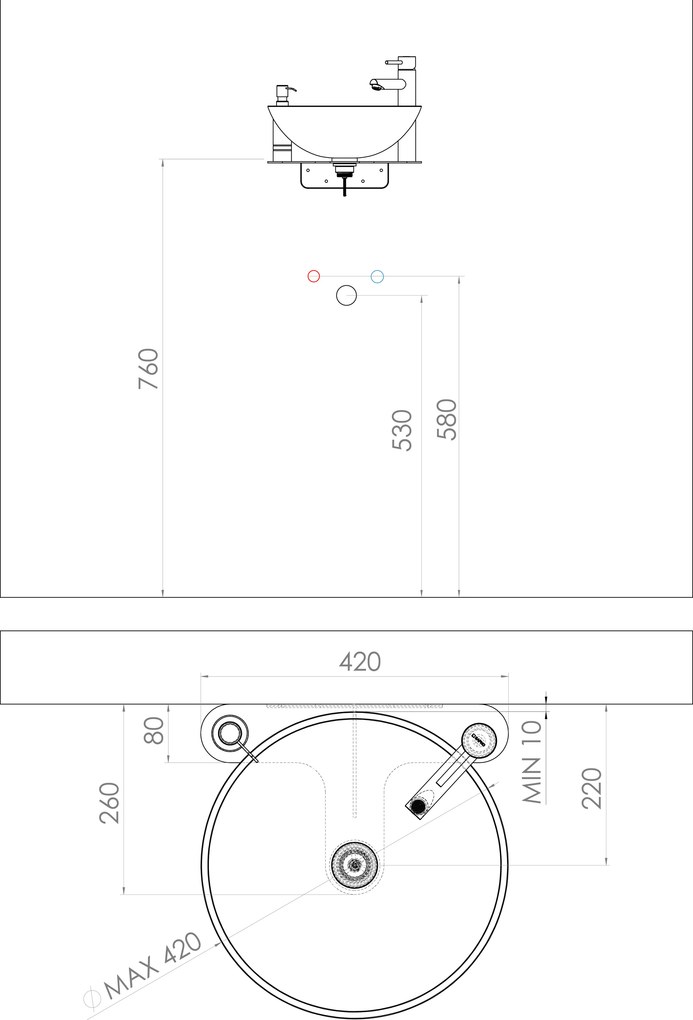 Sapho Tetris, nástenné okrúhle umývadlo s držiakom pre stojánkovú batériu vpravo, 415x140mm, biela, TZ420-02