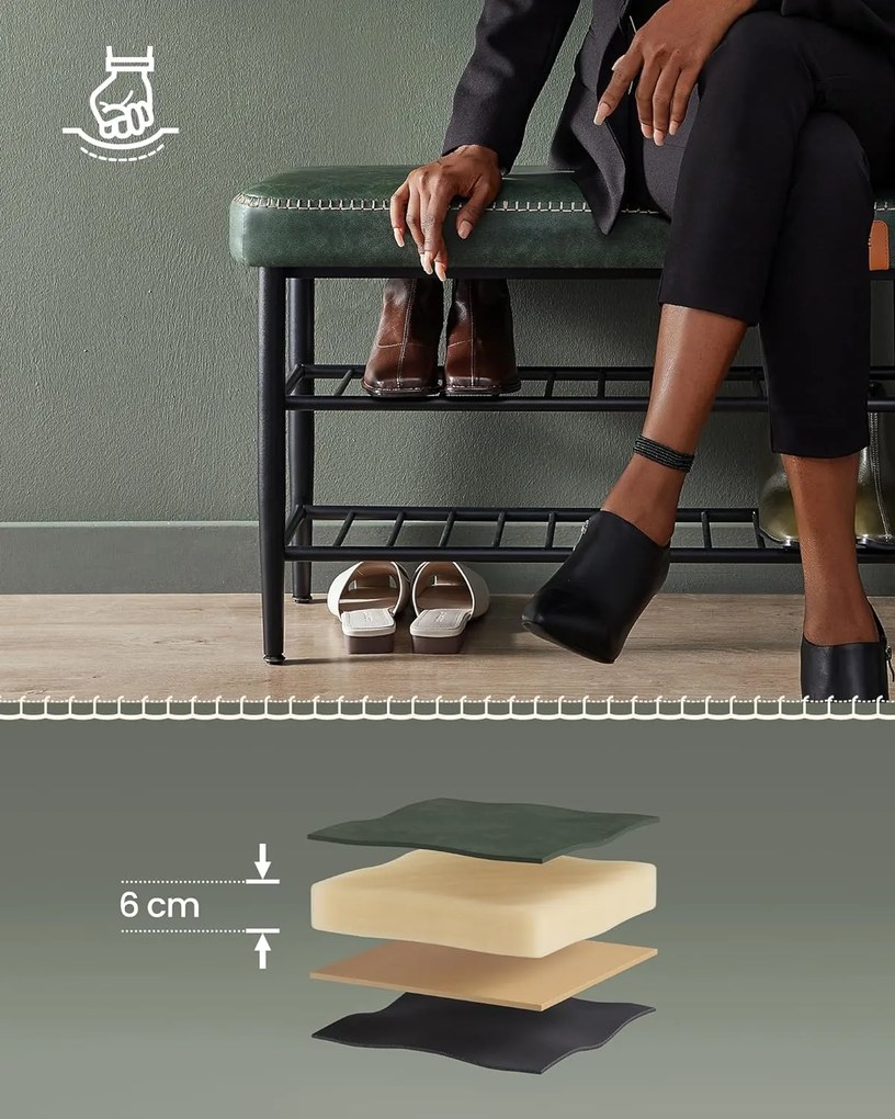 Botník s polstrovanou lavicou Vasagle Stuart lesná zelená