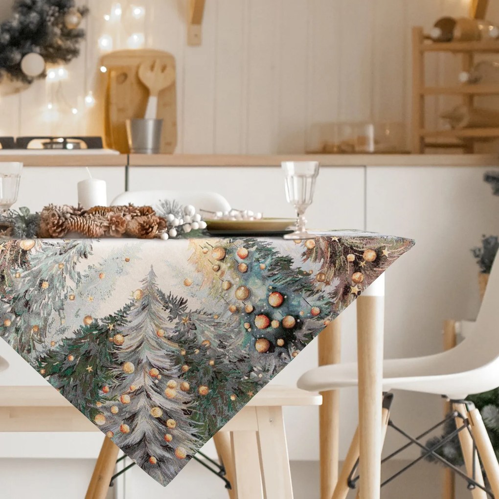 VIANOČNÝ GOBELÍNOVÝ OBRUS FOREST 100X100 CM VZOROVANÝ