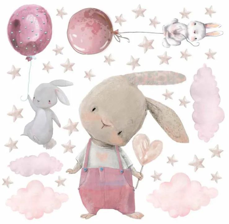 Gario Detská nálepka na stenu Zajačiky s balónmi Farba: Ružová