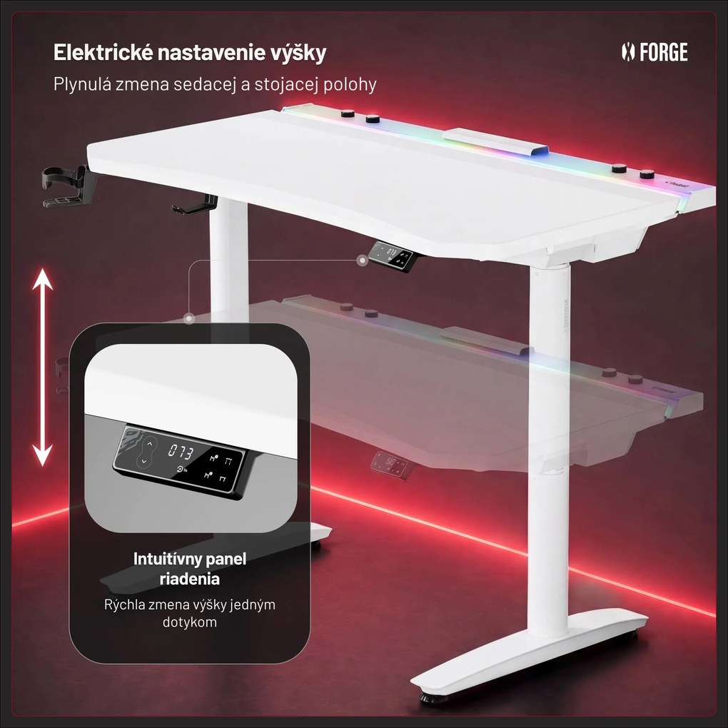 Elektrický herný stôl RGB s držiakmi, biely, 120 cm: Diablo X-Forge 1200
