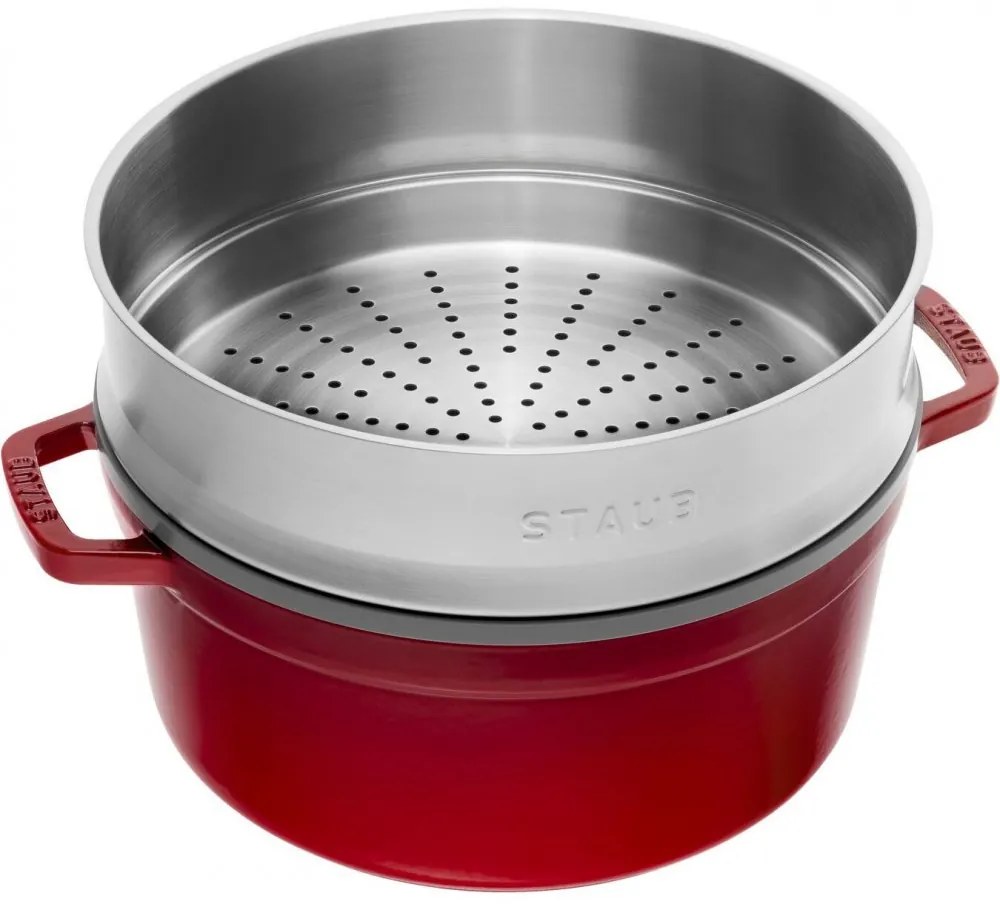 Staub Cocotte okrúhly hrniec s parnou vložkou, 26 cm/5,2 l čerešňa, 1133806