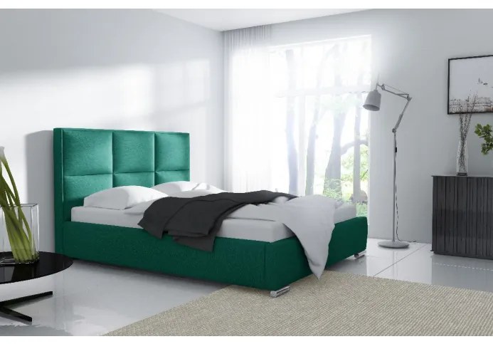 Dizajnová posteľ Venezia s vysokým čelom a úložným priestorom zelená 160 x 200