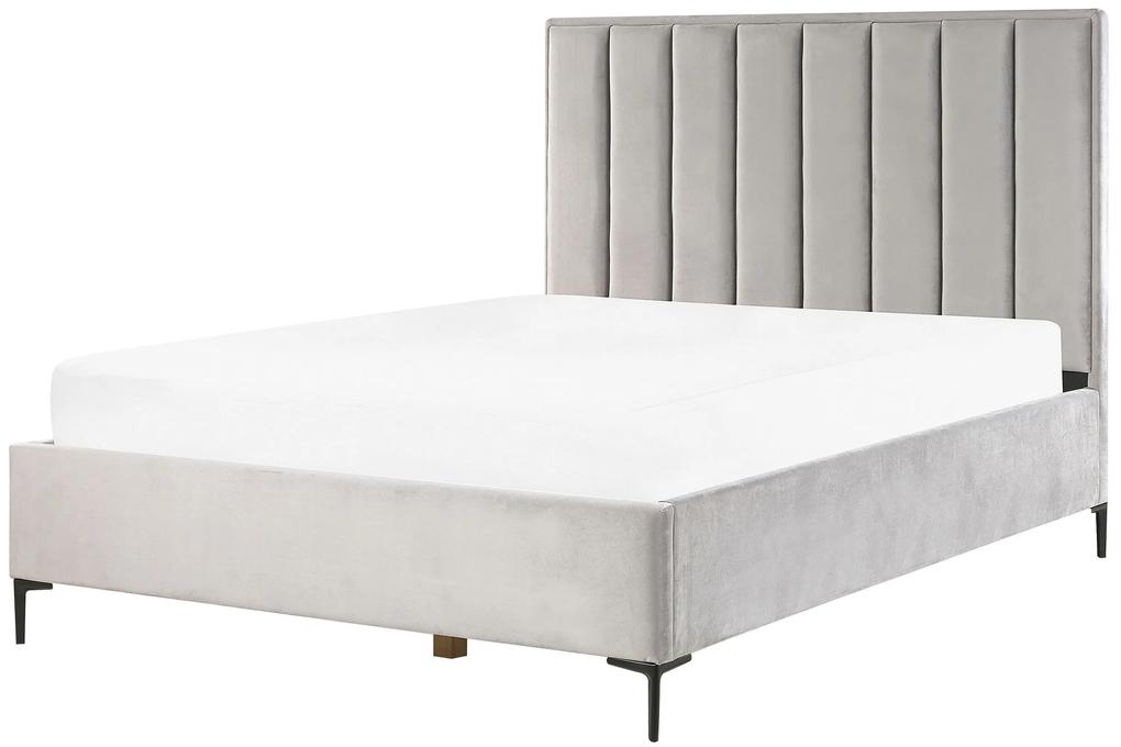 Zamatová posteľ s úložným priestorom 160 x 200 cm sivá SEZANNE Beliani