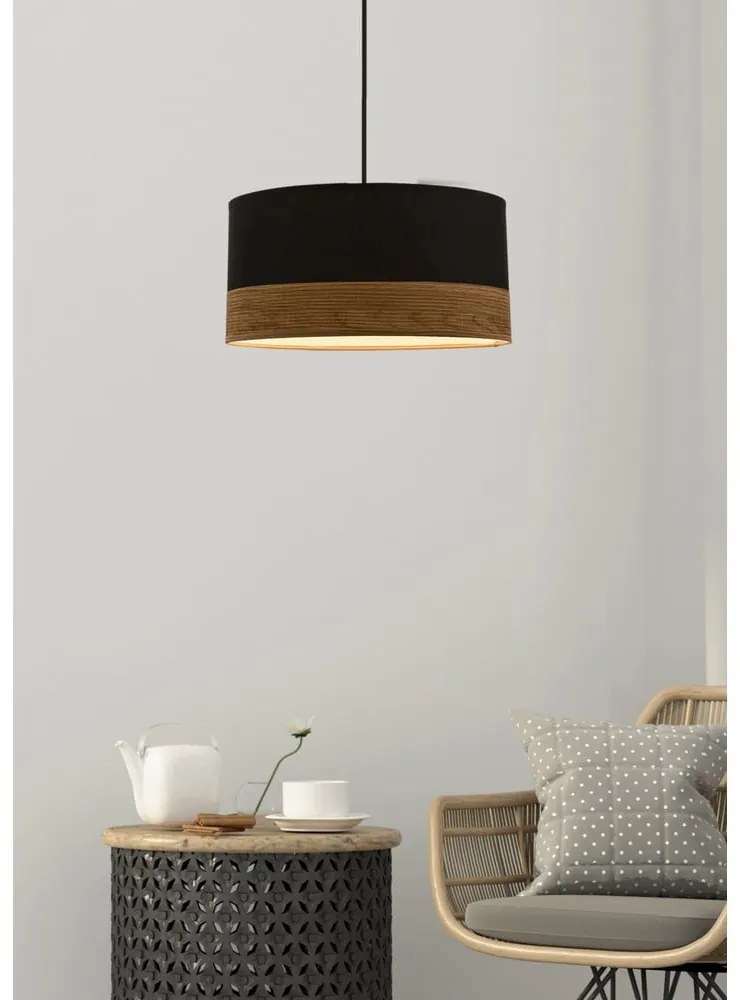 Čierne závesné svietidlo s textilným tienidlom ø 30 cm Porto – Candellux Lighting
