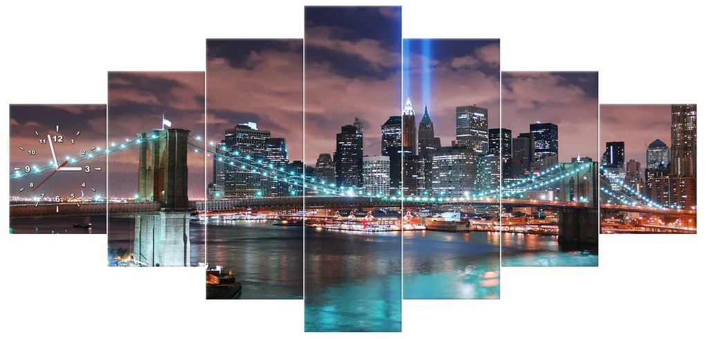 Gario Obraz s hodinami Panoráma Manhattanu - 7 dielny Rozmery: 210 x 100 cm