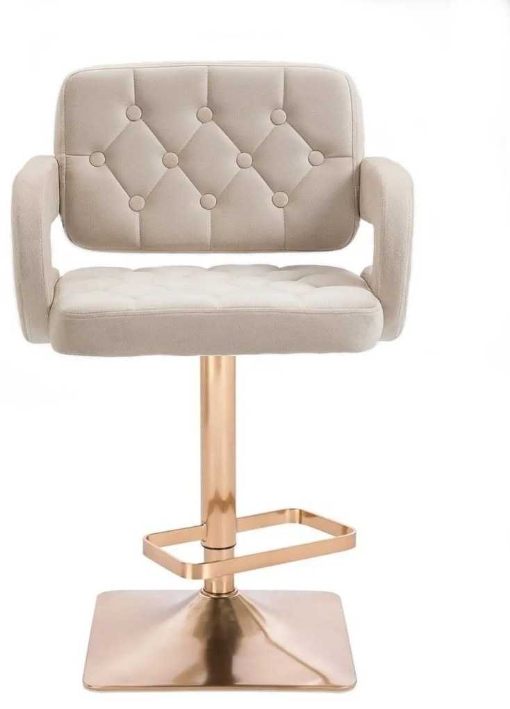 LuxuryForm DESIGN Barová stolička ADRIA VELUR na zlatej hranatej podstave - krémová