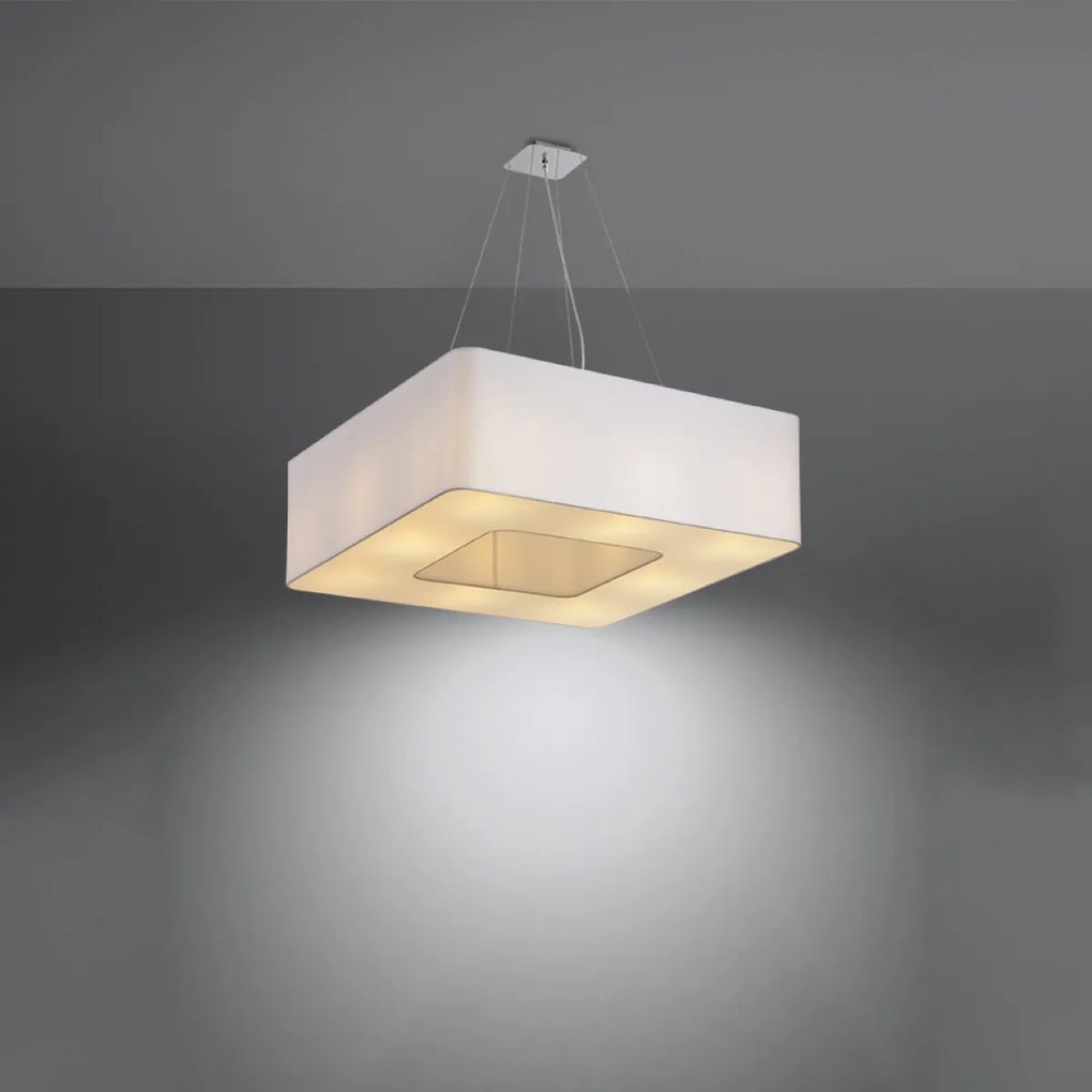Závesné svietidlo Urano, 1x biele textilné tienidlo, (biely plast), (60 cm)