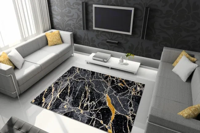 Koberec GLOSS 529A 82 mramor glamour - čierny, zlatý
