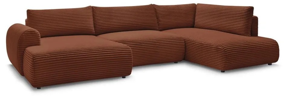 Menčestrová rozkladacia/s úložným priestorom rohová pohovka v tehlovej farbe (pravý roh/do tvaru "U") Lucien – Bobochic Paris