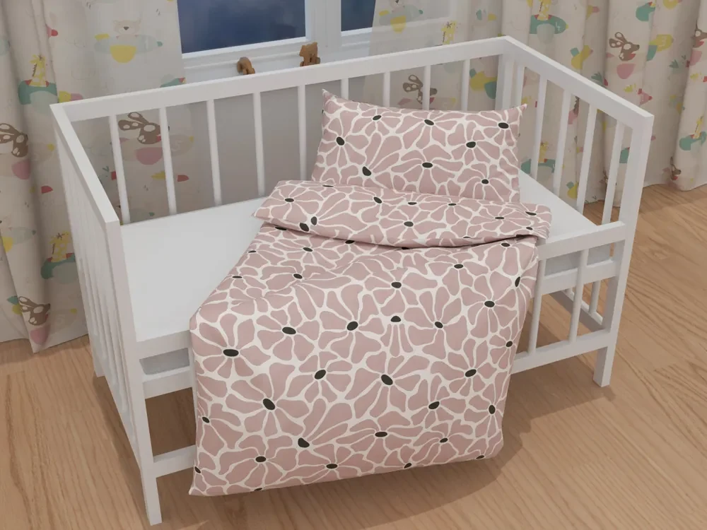 Biante Detské bavlnené posteľné obliečky do postieľky Sandra SA-483 Hnedoružové designové kvety na bielom Do postieľky 90x120 a 40x60 cm