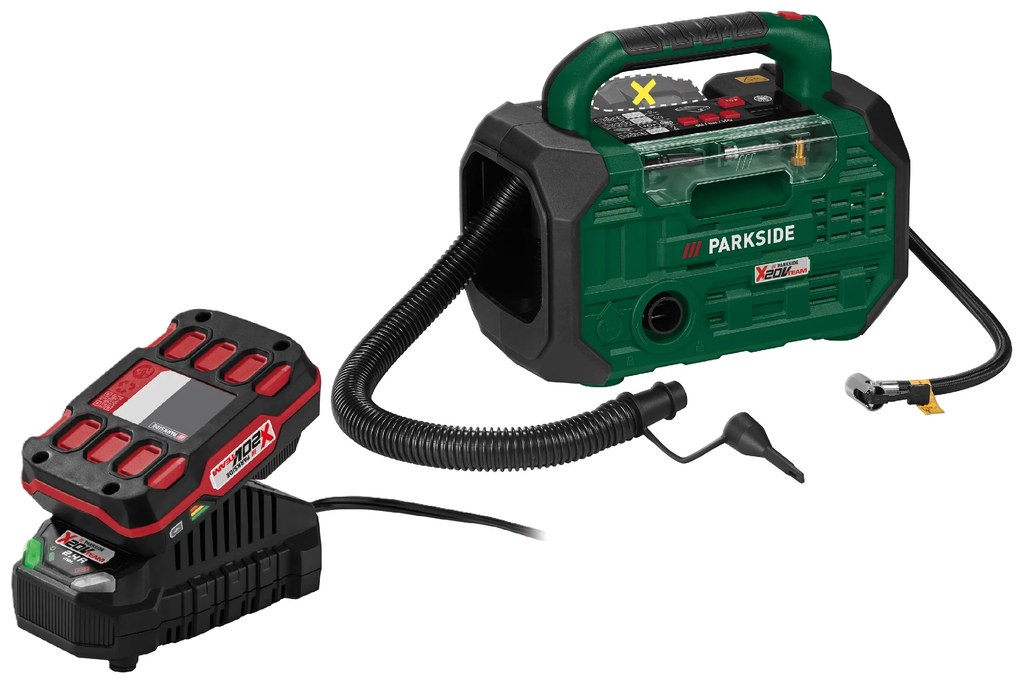 Parkside®  Aku kompresor a pumpa PKA 20-Li D3 + Akumulátor 20 V 2 Ah + Nabíjačka 20 V 2,4 A  (800011853)