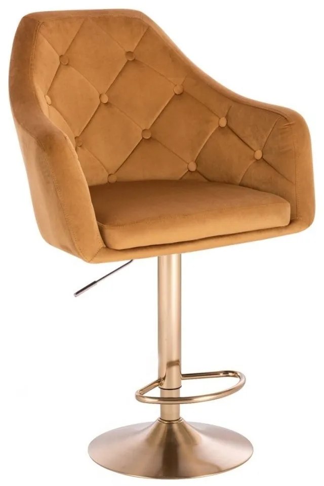 LuxuryForm DESIGN Barová stolička ANDORA VELUR na zlatom tanieri - medová