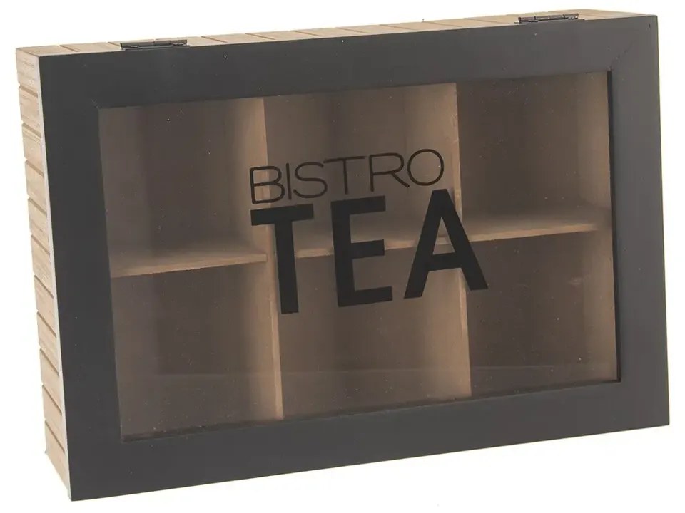 Škatuľka na čaj, čajový organizér so 6 priehradkami, drevo BISTRO