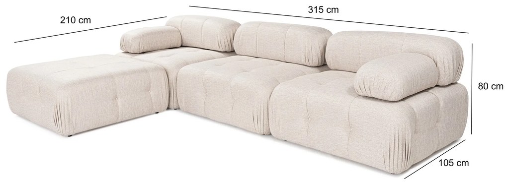Doblo 3-sedačka s taštičkou ( L1-O1-1R-Pouffe) - svetlohnedá