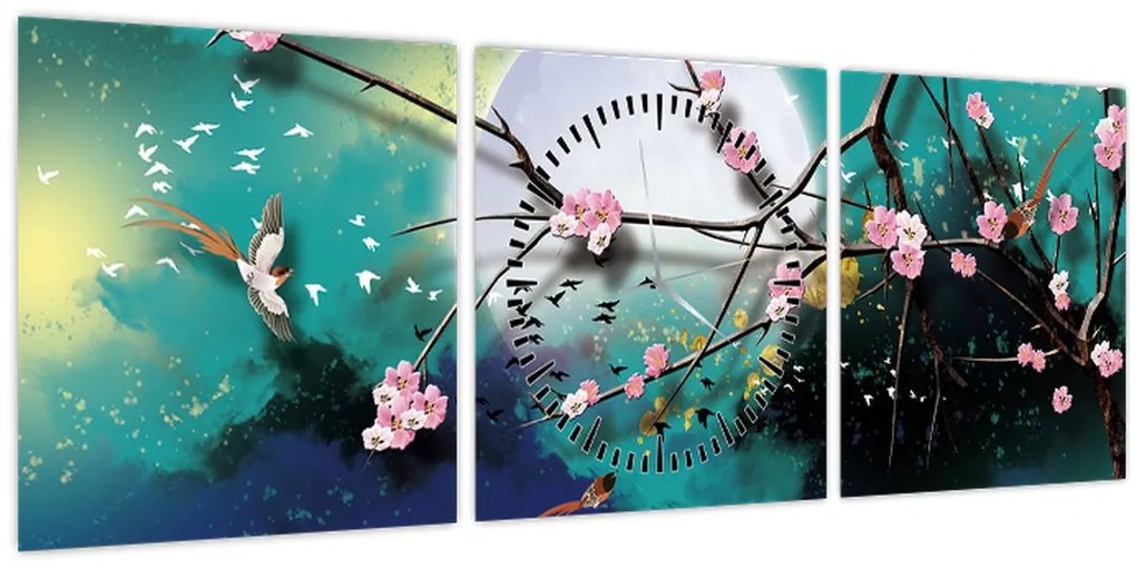 Obraz - Strom, grafika (s hodinami) (90x30 cm)