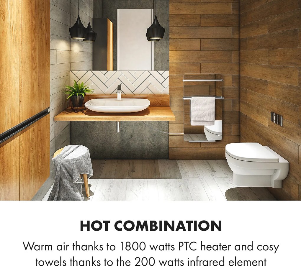 Klarstein Hot Spot Crystal Flow, ohrievač do kúpelne, 45 x 82 cm, 36 m², 2000 W, 5-40 °C, LED