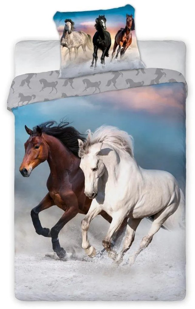 DETSKÉ POSTEĽNÉ OBLIEČKY HORSES 160X200 CM, 1KS 70X80 CM VZOROVANÉ