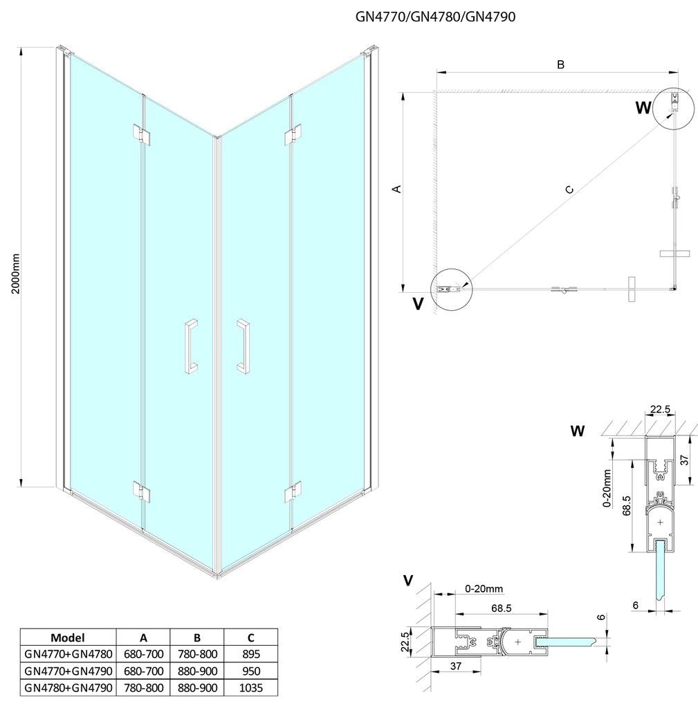 Gelco Gelco, LORO obdĺžniková sprchová zástena 900x700mm L/P varianta, GN4790-02
